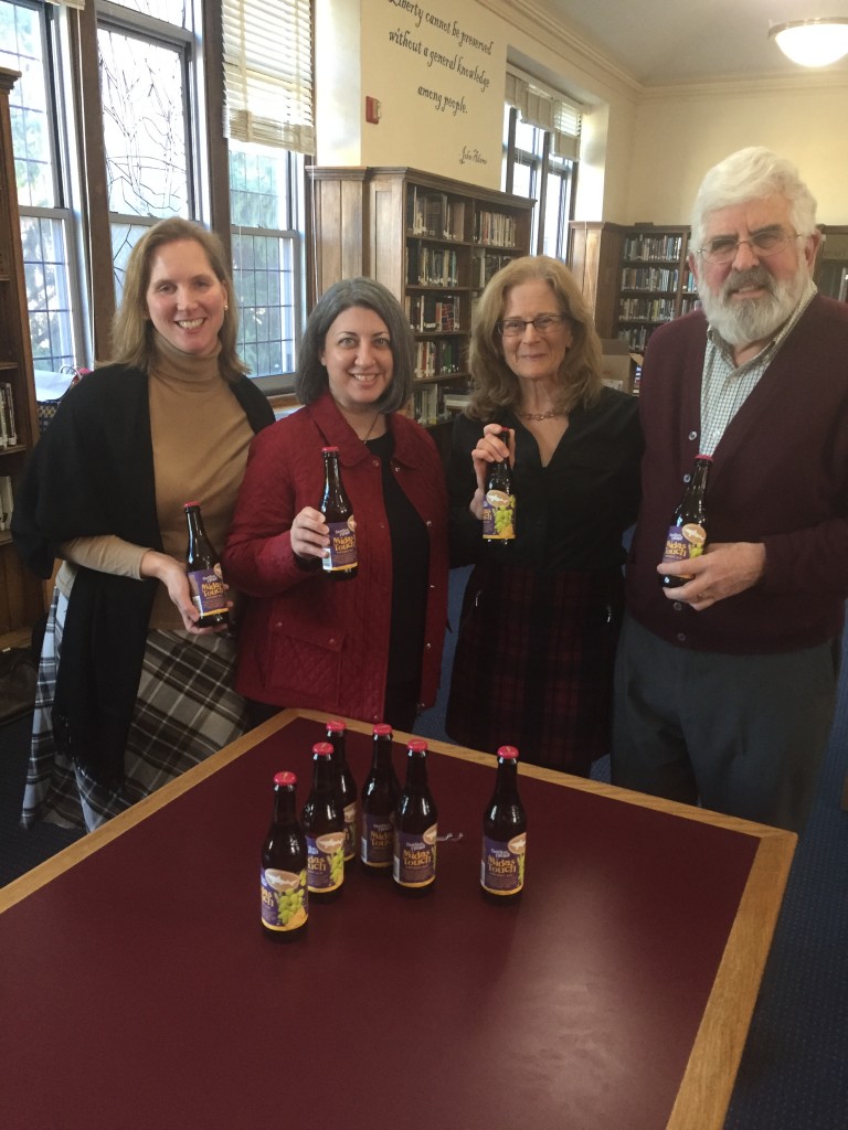  Midas Touch and Modernity. Enjoying a tasting in honor of Rudy Masciantonio: Karin Suzadail, CAAS President; Dr. Valentina DeNardis, Chair of Classics, Villanova University and PCS Webmaster; Mary Brown, PCS President and CAAS Executive Director; Dr. Patrick McGovern, Penn Museum, developer of ancient brews with Dogfish Head, DE.